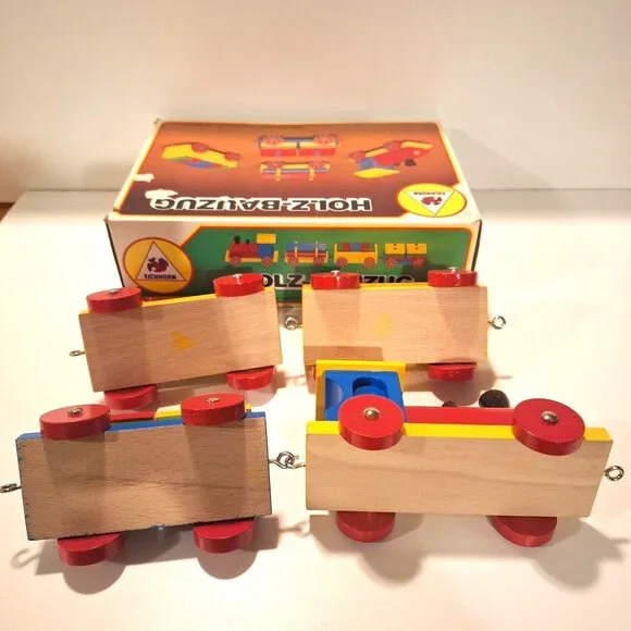 Eichhorn Holz-Bauzug Wooden Blocks Train Complete Set Original Box Vintage - Picture 7 of 12